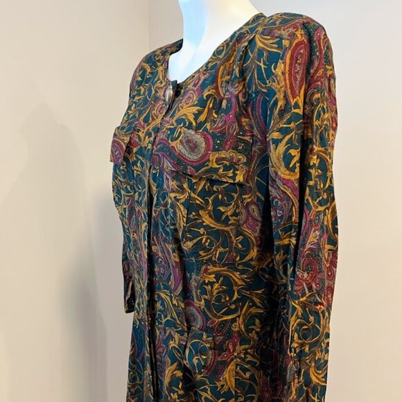 80s Paisley Dress teal and gold - Picture 2 of 8